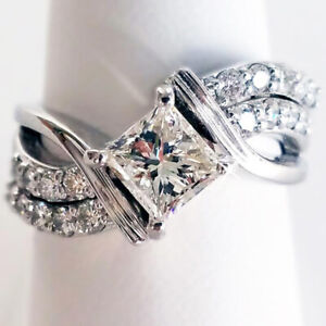 Fashion Cubic Zircon Ring Jewelry Silver Plated Wedding Ring Women Sz 6-10