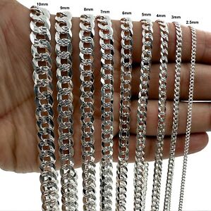 Mens SOLID 925 Sterling Silver DIAMOND CUT CUBAN CURB Chain Bracelet or Necklace