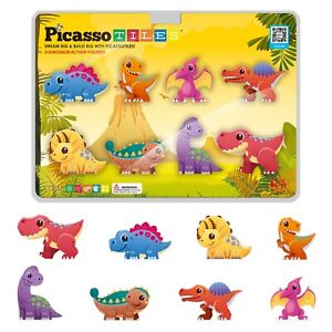 PicassoTiles 8pc Magnet Tiles Building Blocks 8 Dinosaur Action Figures PTA23
