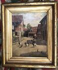 Antique Oil Painting, Goats in a country street, on canvas, framed, unsigned