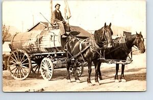 RPPC Real Photo Postcard Montana Kalispell Water Wagon Posted 1913 To Missouri