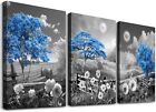 Black And White Blue Tree Canvas Wall Decor For Home Bedroom Decor Moon Wall ...