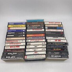 Lot of 40 Cassette Tapes 80's Heavy Metal, Hard Rock & Roll Pop KISS Bon Jovi