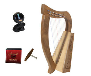 Roosebeck 12-String Celtic Style Baby Harp, Walnut + Harp Tuner