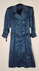 Vtg OLIVER B Womens Blueish Green Nylon Poly Trench Coat w/ Zip-out Liner S-M ?