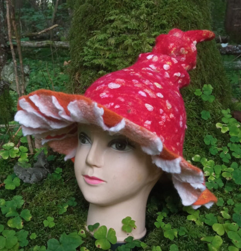 Unique felted fly agaric hat.womens felted hat.sauna hat.Halloween hat.carnival