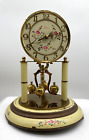 Vintage German Kern Sohne Hand Painted Brass Glass Dome Anniversary Clock