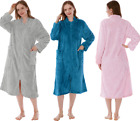 Women Zipper Robe Housecoat Lounger Zip Up Robe Coat Full Length Warm Bathrobe