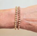 Stretch or Spring Clasp 5mm 14k Solid Yellow or Rose Gold Bead Bracelet stack