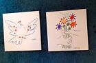 2-1958 PICASSO CERAMIC ART TILES. GRES SPAIN.  FLOWERS AND DOVE. RARE FIND