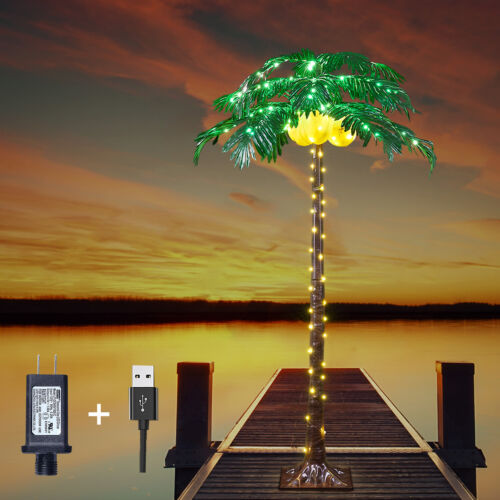 Lighted Palm Tree 5FT 208 LED Artificial Palm Tree Decor with Lighted Coconuts