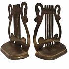 Brass Book Ends Pair Lyre Harp Made In Taiwan MCM Vintage Granpa Music vibe Room