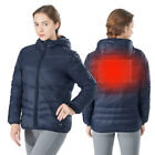 Electric USB Women's Down Heated Jacket Thermal Puffer Coat NO Battery Navy