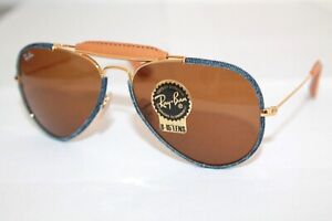 RAY-BAN AVIATOR SUNGLASSES RB3422Q 919233 GOLD BLUE JEANS FRAME W/ BROWN LENS