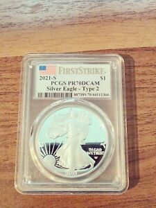 2021-S $1 American Silver Eagle PCGS PR70DCAM First Strike Type 2 Box and COA