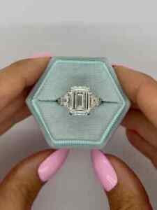 Diamond Ring Solid 950 Platinum 4 Carat Certified IGI GIA Lab Grown Emerald Cut