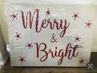 Pottery Barn Christmas Wall Art New In Box ~light Up “Merry & Bright” White /Red