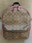 COACH Charlie Backpack Signature Coated Canvas Leather / PVC F32200 Beige / Pink