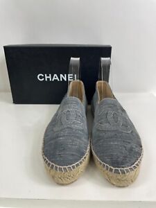 Chanel Women's  Dark Gray Espadrille Shoes SZ 40/10