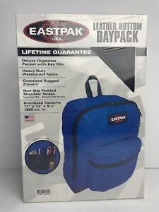 Eastpak Suede Leather Bottom Blue Day Pack Backpack Vintage 90s Made in USA NEW