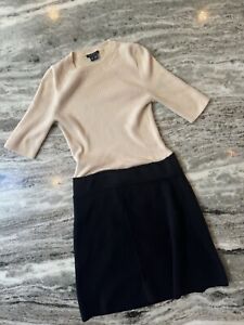 Theory Women’s Wool Knit Colorblock Dress Medium 92% Wool Tan/Black