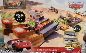Disney Pixar Cars XRS Drag Racing Playset w/Lightning McQueen MATTEL New