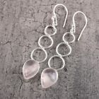 Gift For Her 925 Silver Natural Rose Quartz Gemstone Drop/Dangle Earrings