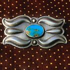 1920s Repousse' Brooch Pin Dark Blue Gem Turquoise Silver Ingot Antique Navajo