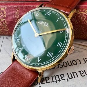 ROLEX Vinatge Marconi 1910s 35mm Manual Men Green Gold Antique Watch