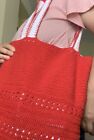 Handmade Red Crochet Canvas Tote Bag