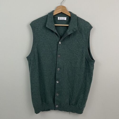 Brunello Cucinelli Cashmere Button Sweater Vest $1795 Deep Green Men's L / 56