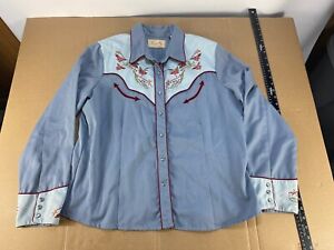 SCULLY Vintage Embroidered Western Floral White Pearl Snap Shirt XL Retro