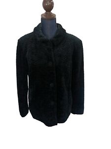 Alpine Studio Womens Coat Faux Astrakan Fur Vtg Black Jacket Button Medium EUC