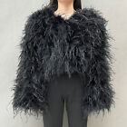 Lady Ostrich Feather Jacket Coat Wide Cuff Fluffy Cropped Overcoat Wedding Party