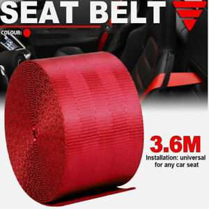 1PCS Car Seat Belt Webbing Polyester Lap Retractable Nylon Safety Strap Red 3.6M (For: Seat)