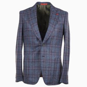 Isaia Tailored-Fit Teal Blue-Green Check Soft Wool Sport Coat 40R (Eu 50) NWT