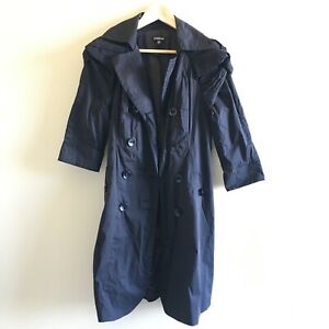 NEW Bebe Pleated Sleeve DB Trench Coat Black Double Button Down Womens Size M