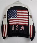 Vintage Phase 2 Leather Bomber Jacket USA American Flag Men 2XL Motorcycle