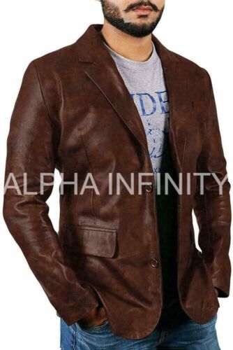 Men's Leather Blazer Coat Classic Vintage Jacket Real Leather Distressed Brown