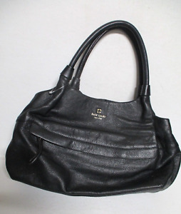 KATE SPADE black leather gold logo shoulder bag purse