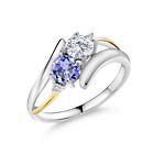 925 Sterling Silver and 10K Yellow Gold Tanzanite and White Moissanite Women