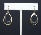Vintage Drope Dangle Earrings Double Loop Solid 14K Yellow White Gold Jewelry