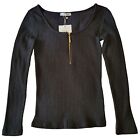 Milan kiss women's black ribbed long-sleeved with front 3/4 zipper size Medium