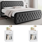 Furniture Bedroom Set Grey King Size 2 Nightstands Platform Metal Bed Frame New