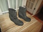 Sorel Lexie Black Leather/Fabric Wedge Boots Waterproof Women's Size 8