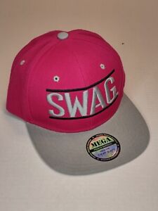 Swag Embroidered  Pink/Grey/Black Text Flat Bill Snapback Cap