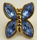 Vintage Butterfly Gold Tone Brooch Blue Rhinestone Wings