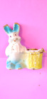 VTG PAPIER MACHE PULP EASTER CANDY CONTAINER BUNNY RABBIT BLUE YELLOW 6