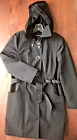 London Fog Short Trench Coat, Belted, Removeable Hood, Black, Women's Medium