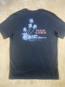Travis Mathew Pima Cotton T-Shirt Mens Size Large Black Palm Print  Short Sleeve